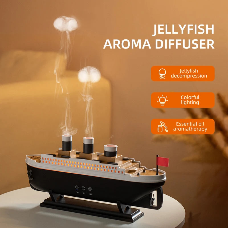 Retro Ship Air Humidifier Ultrasonic Aromatherapy Diffusers Mist Maker Fragrance Essential Oil Aroma Difusor Remote Control