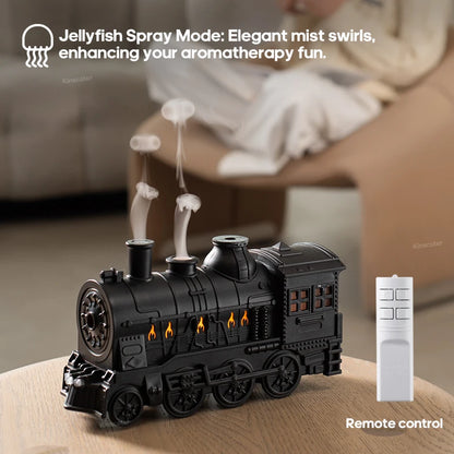 Creative Vintage Train Locomotive Air Humidifier Aroma Diffuser Sprayer with Jellyfish Smoke Ring for Essential Oil Aromatherapy