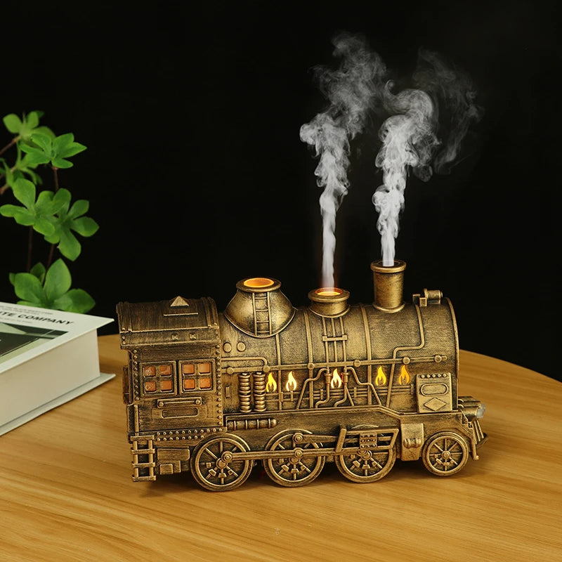 Creative Vintage Train Locomotive Air Humidifier Aroma Diffuser Sprayer with Jellyfish Smoke Ring for Essential Oil Aromatherapy