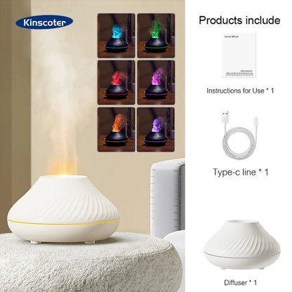 Volcanic Aroma Diffuser Essential Oil Lamp 130Ml USB Portable Air Humidifier with Color Flame Night Light